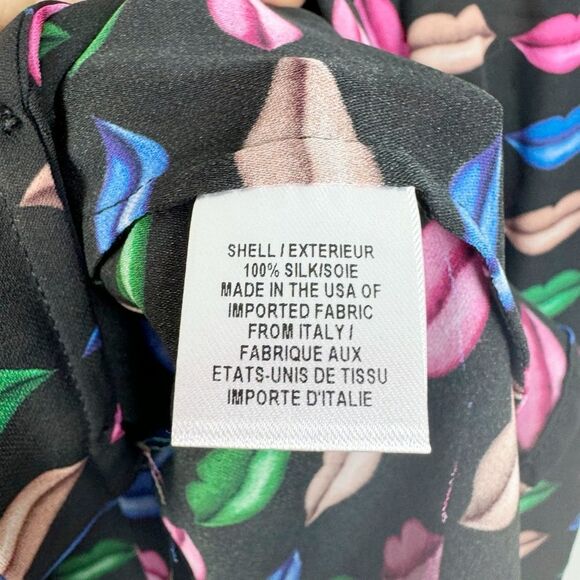 MILLY | Lip Print Tie Neck Black & Multicolor Lipstick  Blouse Women’s Size 4 - Picture 8 of 10